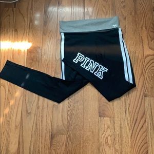 Pink (brand) Black Leggings With White Stripes